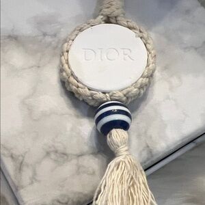 Cream Braided Tassel Pendant with Navy Stripe Bead